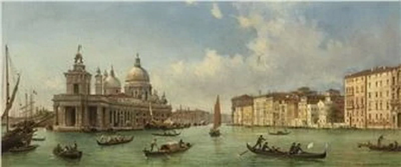 Gondole e barche sul molo, guardando ad ovest verso Santa Maria della Salute